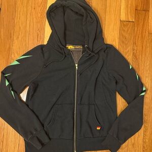 Aviator Nation Charcoal zip up with green bolts
